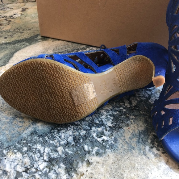 Joie Strappy Sandal Cutout Heel Blue Suede - Picture 4 of 7